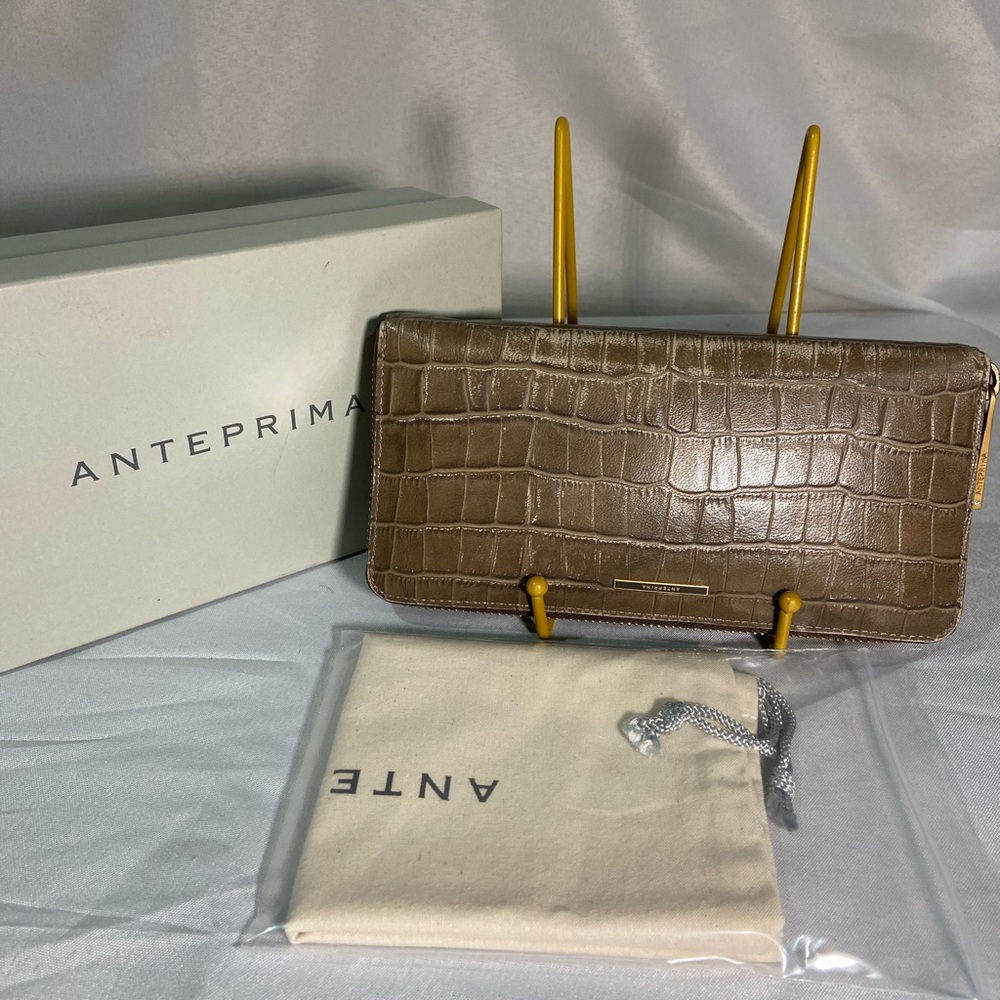 Anteprima Women's Taupe Zip-Around Wallet Crocodile Embossed Leather